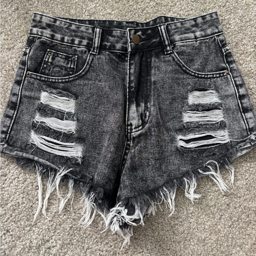 Distressed Black Denim Women Shorts